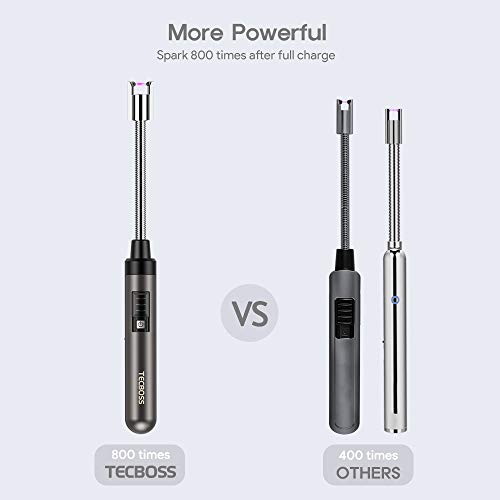 Lighter, Tecboss Zinc Alloy Candle Lighters Electric USB Lighter, Plasma Arc Rechargeable Long Lighter for Camping Cooking BBQs Fireworks, Gift Box
