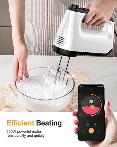 Vecuni Hand Mixer, 250W 6-Speed Mixer Electric Handheld, Egg Beaters Baking Beaters with Turbo Boost & Eject Button, Portable Kitchen Mixer with Dough Hooks for Easy Whipping, Cream, Cake, Cookies