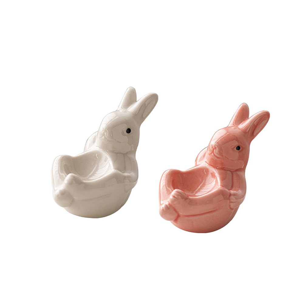 ARFUKA Egg Cups Ceramic Lying Rabbit Egg Cup Set Single Easter Egg Display Stand for Soft Hard Boiled Eggs Breakfast Table Kitchen Gift Pack of 2