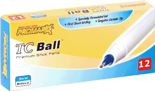 Promarx TC Ball Medium Stick Pen, 1.0 mm, Blue Ink, 12-Count