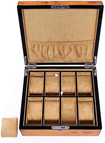 Wooden Watch Box 8 Grids Watch Case Storage Boxes Display Bracelet Tray with Lock Colored Painting and Piano Lacquer Mappa Burl Wood 262410cm Yellow, 1