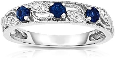 Noray Designs 14K White Gold Blue Sapphire &amp; Diamond (0.06 Ct, G-H, SI2-I1 Clarity) Stackable Ring