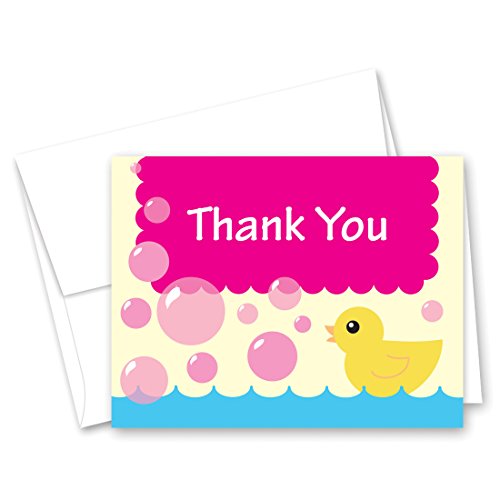 50 Cnt Yellow Duck Pink Bubbles Baby Thank You Cards
