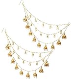 Mehrunnisa Rajwada Triple Layer Pearls Kan Chain With Nine Jhumkis Ear To Hair Accessory (JWL1954)