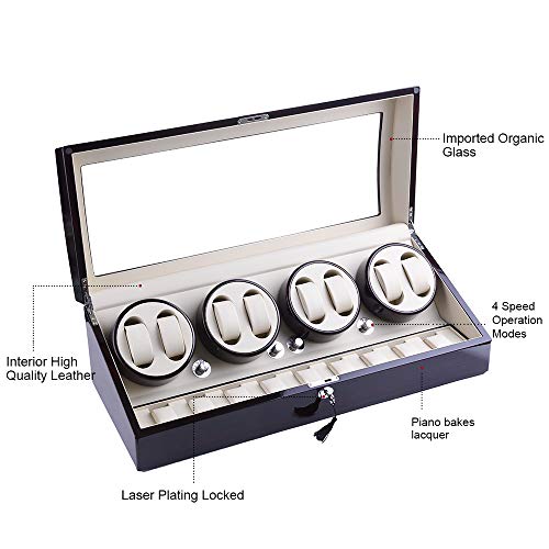 udgtee XTELARY Luxury 4 Motor Automatic Rotate Watch Winder 8+9 Leather Storage Display Case Box (R4892EB)