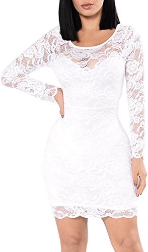 Miishare Women's Floral Lace Long Sleeve Bodycon Cocktail Party Dresses