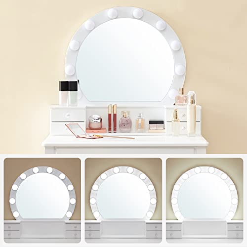 VASAGLE Vanity Set Dressing Table with Mirror, 10 Light Bulbs, Stool 5