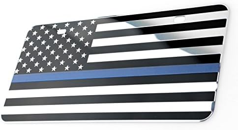 bparts USA American Flag Metal Stamped Embossed License Plate 2 Hole (12"x6", Black & Chrome with Thin Blue line)