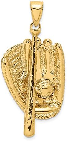 14kイエローゴールド 3d 野球グローブ バットボールペンダントチャームネックレス スポーツ 実物 ソフトボール ファインジュエリーギフト 女性に 野球