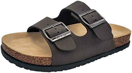 LAVAU Womens Double Buckle Sandal – Casual Cork Footbed Sandal Flat – Trendy Open Toe Slide Sandal Shoes SSBK01-W-hui-7 Dark Grey