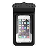 Waterproof Case, Pouch, iThrough Ultra Universal Dry Bag with 3.5mm AUX Cable, Touch Responsive Transparent Screen for iPhone 6/6S/6 Plus/5/5s/5c/4/4s/Samsung Galaxy S3/S4/S5/S6 EDGE Note3/4/5 (Black)