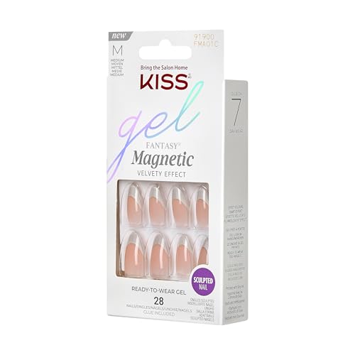 KISS GEL FANTASY, PRESS-ON NAILS, NAIL GLUE INCLUDED, ‘NORTH COAST’, LIGHT SILVER, MEDIUM SIZE, ALMOND SHAPE, INCLUDES 28 NAILS, 2G GLUE, 1 MANICURE STICK, 1 MINI FILE