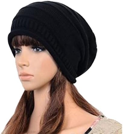 Sandwood Warm Oversized Slouch Knit Crochet Beanie Hat For Men and Women (Black)