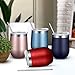 Fungun 4 Pack Stemless Wine Tumbler, 12 Oz Stainless Steel Wine Glass with Straws, Unbreakable Double Wall Cup Insulated Tumbler with Lids for Wine, Coffee, Drinks, Cocktails, Champagne(Navy Blue)
