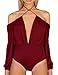 Allegrace Women Sexy String Halter Neck Bodysuit Off Shoulder Leotard Jumpsuit Wine Red S
