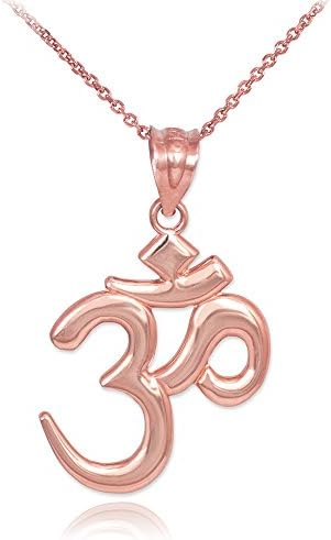 Solid 10k Rose Gold Hindu Meditation Charm Yoga "Om" (Aum) Pendant Necklace, 22"