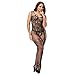Deksias Womens Strap Floral Crotchless Bodystocking Plus Size Bodysuit for Women (Black)