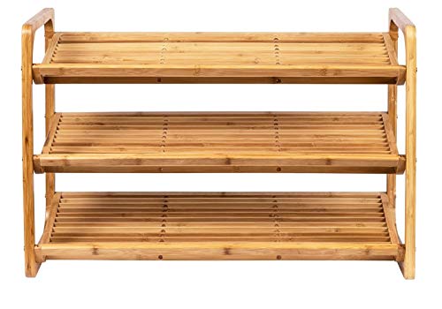 Wonderrun Shelf Rack Cart Bevel Storage 3 Tier Make by Natural Bamboo for Decor Organizer Shoe Garment Kitchen Hotel College Apartment Home and Office