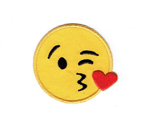 Smiley Face Emoji Blowing Kiss on Cheek - Iron on Applique - Embroidered Patch