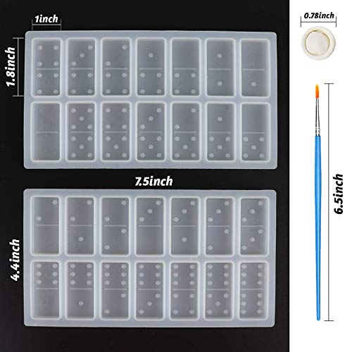 LOKiVE Silicone Resin Molds Domino, 2PCS Domino Double Six Epoxy Resin Molds, Silicone Domino Game Molds for DIY Silicone Molds for Personlized Dominoes, Painting Brushes & 20 Latex Finger Cots