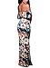 Elegant Vintage Flowers Off Shoulder Ruffle Plain Bodycon Long Party Maxi Dress, Large Multicolor