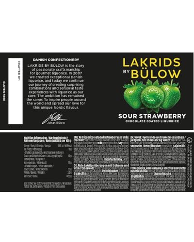 LAKRIDS BY BÜLOW - Sour Strawberry - 295g - Rote Lakritze umhüllt von Weißer Schokolade, sauren grünen Erdbeeren und einer knusprigen Zuckerhülle thumbnail 2