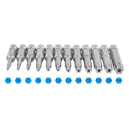 12 Pack Torx Head Screwdriver Bit Set,DanziX 1/4 inch Hex Shank T5-T40 S2 Steel Security Tamper Proof Star 6 Point Screwdriver Tool Kit with 1 Pack Handle - Thumbnail 2