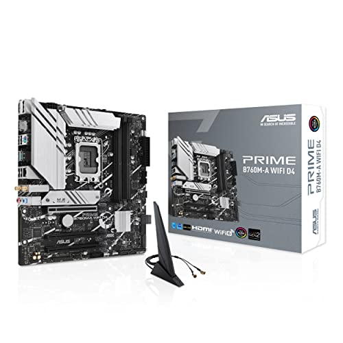 ASUS Prime B760M-A WiFi D4 Gaming Mainboard Sockel Intel LGA 1700 (Intel B760, mATX, DDR4 Speicher, PCIe 4.0, 2X M.2, WiFi 6, Aura Sync)