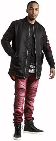 URBANMANIA Men's Nylon Long Length Bomber Jacket (M, BLACK)