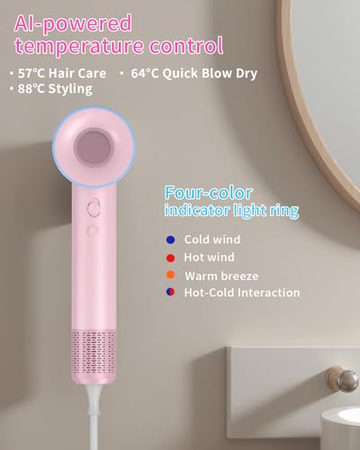 Secador de Pelo Iónico de Alta Velocidad de 110000 Rpm, Secado Rápido, Secador Pelo Profesional de Iones Negativos de 200 Millones, 3 Configuraciones de Temperatura, Bajo Nivel de Ruido (pink)