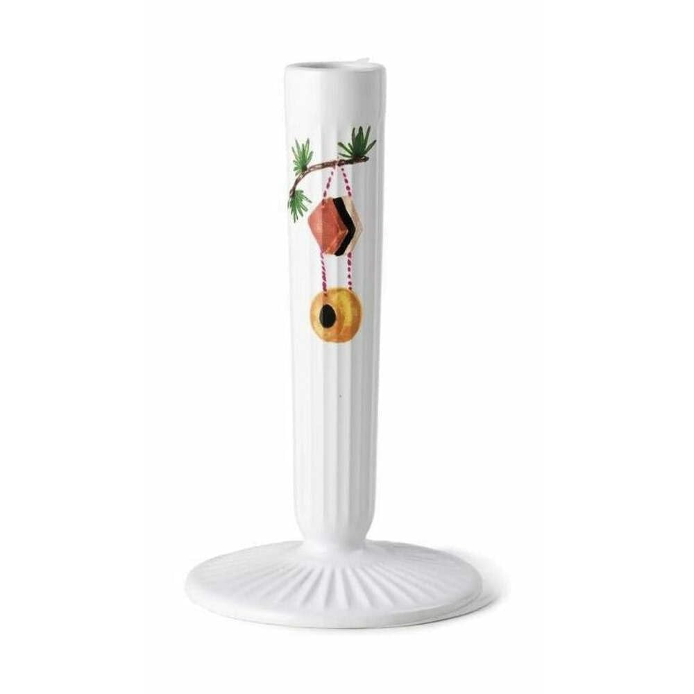 Kähler Hammershøi Christmas Candle Holder Height 16 cm with Watercolour Painting, White