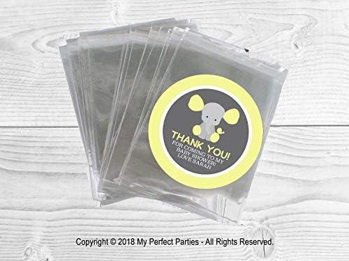 Personalised Yellow Elephant Baby Shower Favour Bags & Stickers Favour Kit - Pack of 12 | Baby Shower Sweet Bags