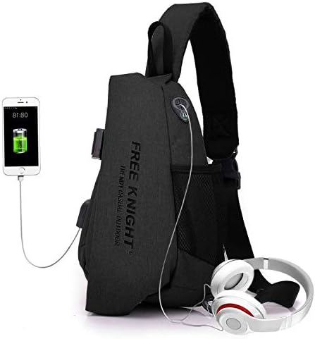 Sling Chest Bag Shoulder Backpacks Triangle Rucksack with USB Charging Port for Outdoor Hiking Casual Men Women