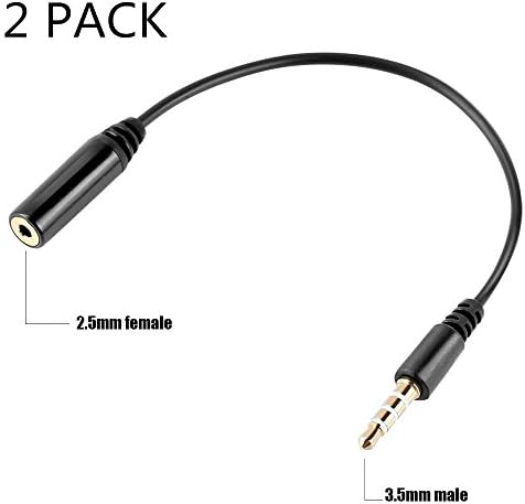 Tomjoy 3.5mm Male (1/8 inch) to 2.5mm Female Converter Headphone Audio Extension Cable, 4 Poles Stereo Cable Support Mic/Headphone Function - 2 Pack