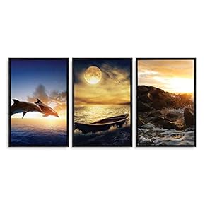 3 Piece Framed Canvas Home Artwork Decoration Go Sailing Canvas Wall Art for Living Room, Bedroom - 16"x24"x3 Panels