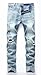 Men's Light Blue Skinny Fit Destroyed Cotton Denim Jeans with Knee Open Rips W33