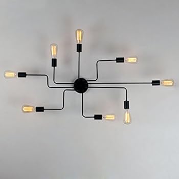 Unitary Brand Black Metal Steel Art Dining Room Flush Mount Ceiling light with 8 E26 Bulb Sockets 480W Painted Finish