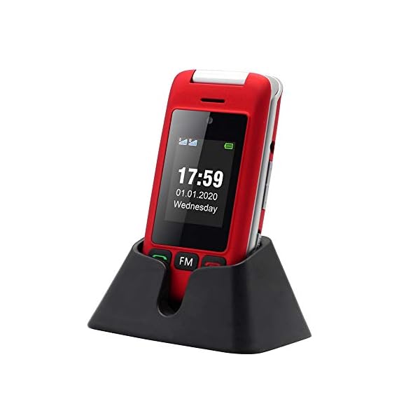 Artfone-C10-Flip-Big-Button-Mobile-PhoneSenior-phone-with-charging-cradle-and-Large-Screen-for-Elderly-Unlocked-Mobile-PhoneRed artfone C10 Red,with Charging Dock,2G Dual SIM Dual LCD Unlocked Flip Phone for Seniors with Large Colour Display, Big…