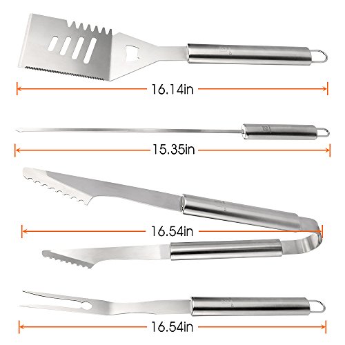 Z ZANMAX BBQ Tools Set, Stainless Steel Barbecue Accessories BBQ Tongs, Spatula, Fork, Skewers, Corn Holders,Brush, 18 Pcs 17'' Kitchen Utensil Grilling Tool Set (Aluminum Case) - Thumbnail 6