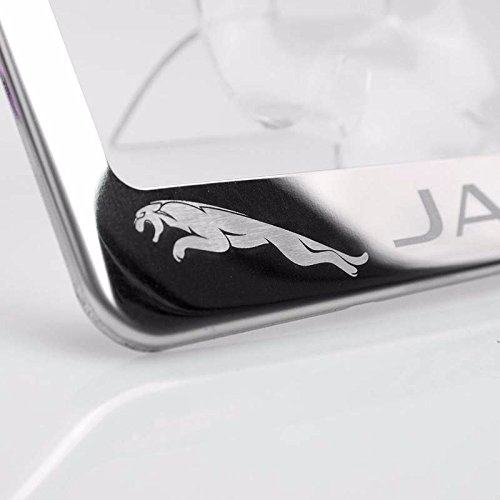 Fit Jaguar Laser Engraved License Plate Frame Made of Industrial Grade Mirror Finished Chrome Stainless Steel w/ Caps and Accessories