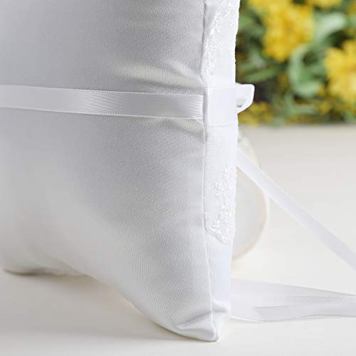 image for Qingbei Rina Bridal Wedding Ring Pillow with Satin Rhinestones Lace fo