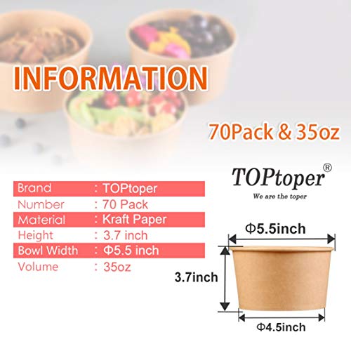 TOPtoper 35 Oz Large Paper Bowls, 70 Pack Disposable Soup Bowls Plastic