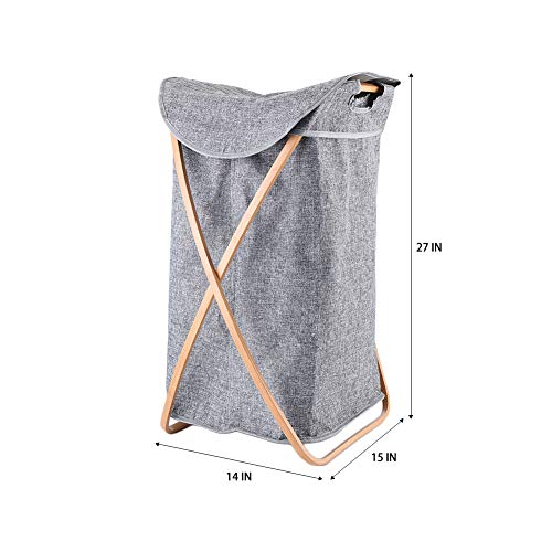 Hosroome Bamboo Laundry Hamper with Lid Laundry Baskets with Handles Waterproof Foldable Hamper Easily Transport Laundry,Grey