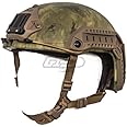Lancer Tactical Medium - Large Industrial ABS Plastic Constructed Maritime Helmet Adjustable Crown 20mm Side Rail Adapter Velcro Padding Stickers NVG Shroud Bungee Retention - A-TACS Foliage Green