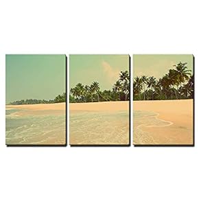 Beautiful Beach Landscape in India Vintage Retro Style x3 Panels