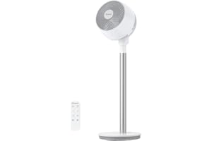 AIRMATE Standing Fan for Bedroom, 9" Blade Quiet 25dB Pedestal Fan with Remote, DC Motor, 12 Speeds, 960CFM High Airflow, 85ft, Adjustable Height (12"-37"), 12H Timer, 80° Oscillation fan, White