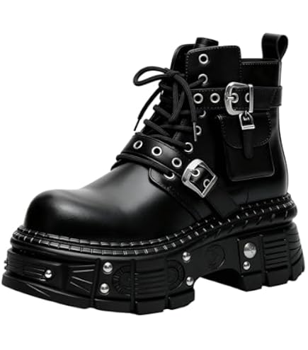 Amazon.com | New Rock Boots TANK373-S1 Black Leather Men's Combat