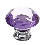 40mm Diamond Crystal Doorknob Drawer Cabinet Handle Knob Screw, Purple