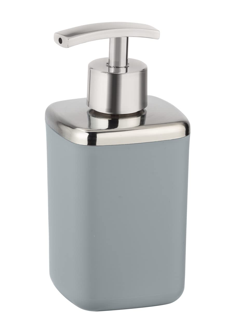 WENKO Barcelona Soap Dispenser, Capacity: 0.37 L, Shatterproof, TPE, 7 x 16 x 7 cm., gray, 7 x 16 x 7 cm
