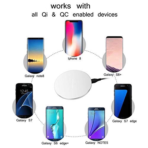 Fast Charger for Samsung Galaxy S8 edge - Wireless Charging Pad for Samsung Galaxy Note 8/S8/S8 Plus/S7/S7 Edge/S6/S6 Edge,Qi Standard Charger for iPhone X/iPhone 8/iPhone 8 Plus(Silver)